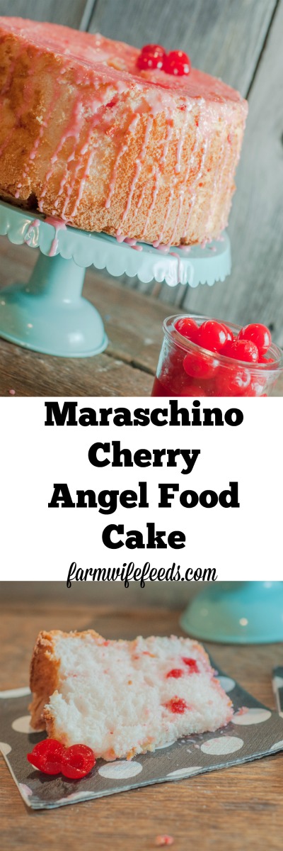 This cake, this Maraschino Cherry Angel Food Cake is so fluffy and sweet and cherry flavored and so super easy you might make it twice in 3 days just because it's that good and that easy!