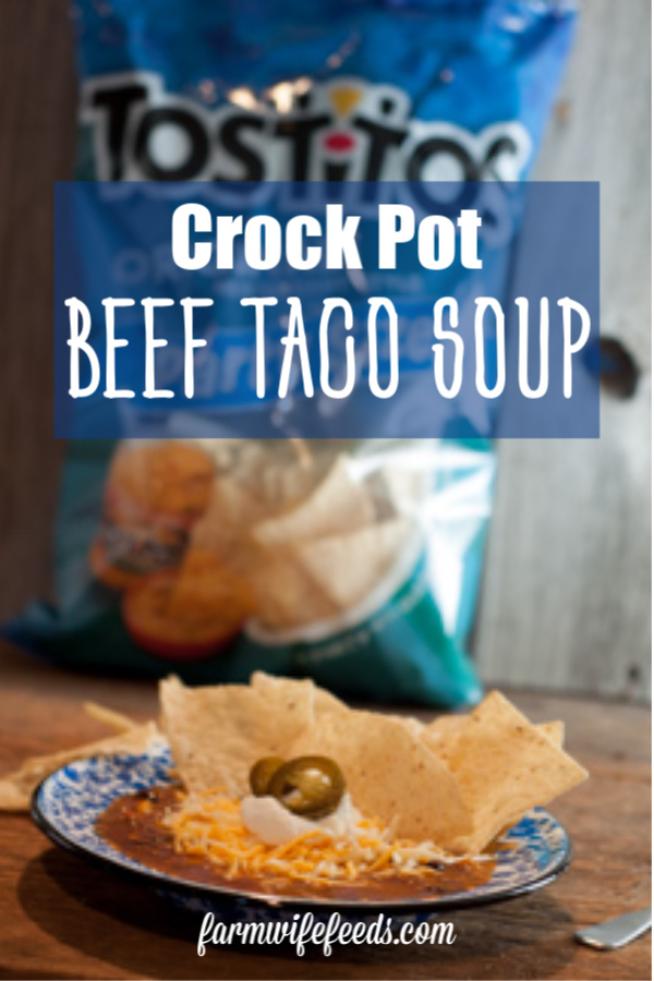 Crock Pot Beef Taco Soup from Farmwife Feeds, all the taco flavor in a quick easy soup that can be fixed in the crock pot or on the stove. #taco #soup #crockpot #recipe