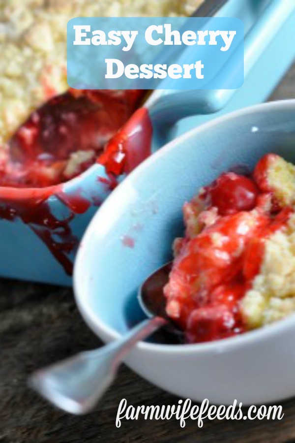 Easy Cherry Dessert from Farmwife Feeds uses simple ingredients to make a delicious dessert everyone will love! #cakemix #dessert #cherry