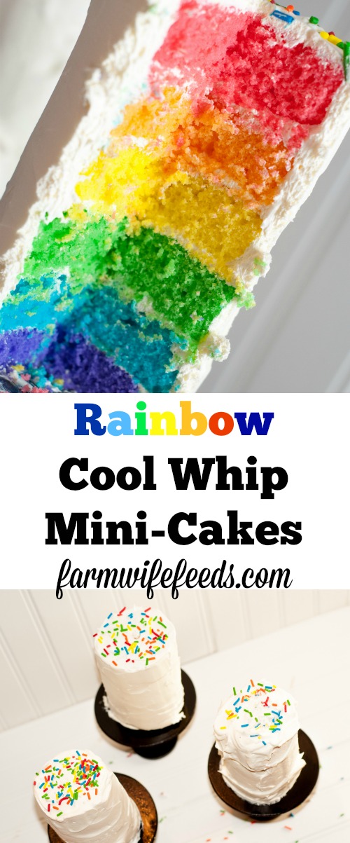 Rainbow Cool Whip Mini Cakes - fun, easy rainbow dessert that kids love!