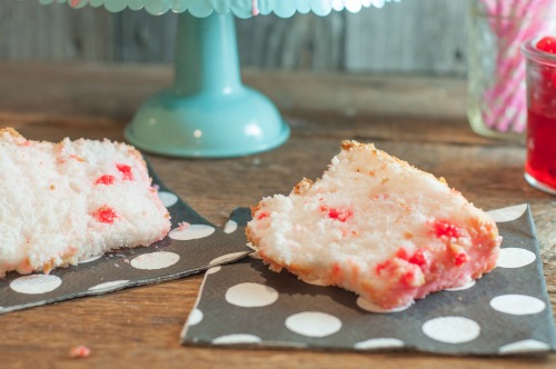 This cake, this Maraschino Cherry Angel Food Cake is so fluffy and sweet and cherry flavored and so super easy you might make it twice in 3 days just because it's that good and that easy!