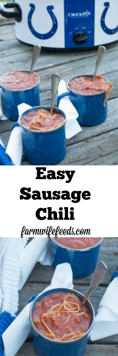 This Easy Sausage Chili has only 6 ingredients but is deep and rich in flavor and a great meal!