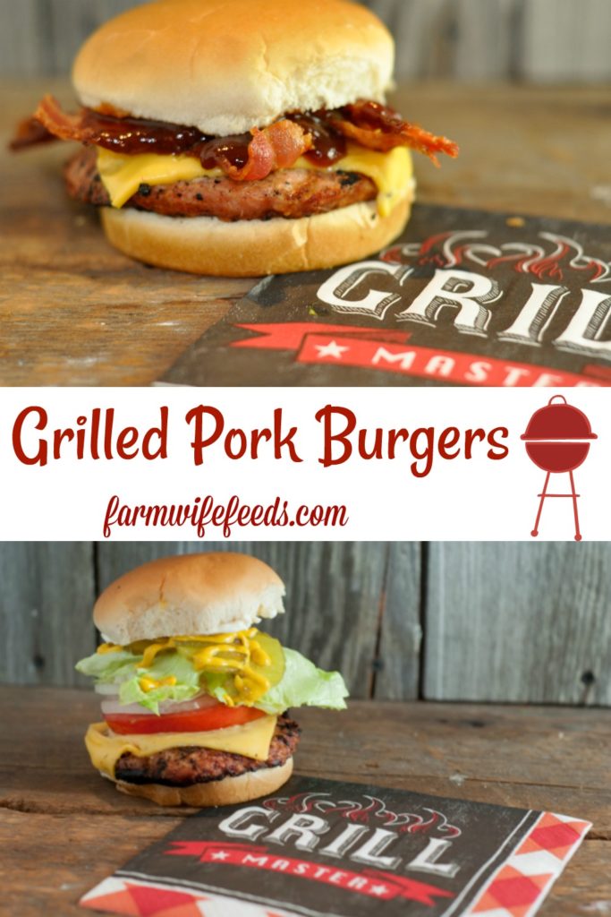 Grilled Pork Burgers from Farmwife Feeds are a super easy twist on grilled burgers made with ground pork instead of ground beef. #pork #grill