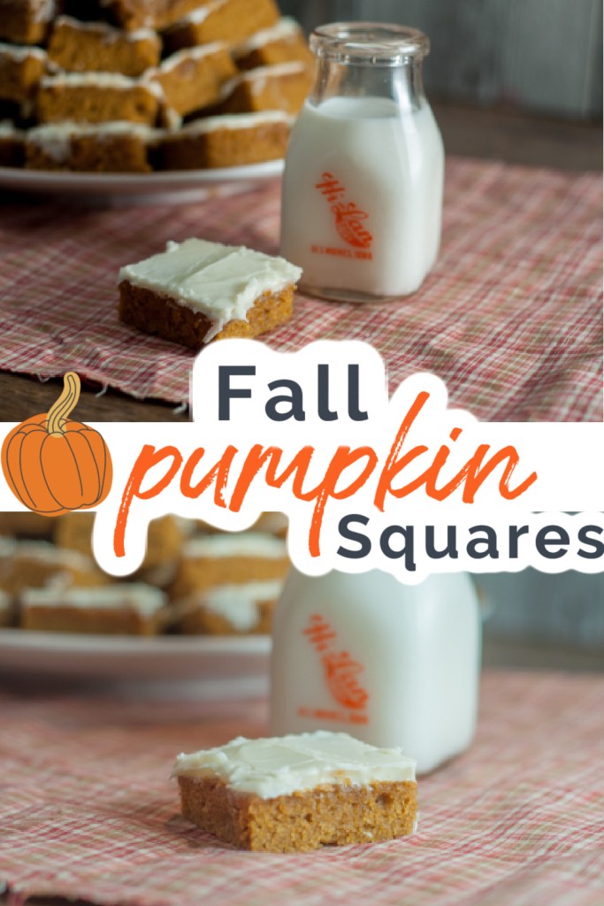 Fall Pumpkin Squares from Farmwife Feeds. A cake like version of pumpkin pie filling, a crowd pleasing big batch with delicious cream cheese icing. #pumpkin #pumpkincake #creamcheeseicing