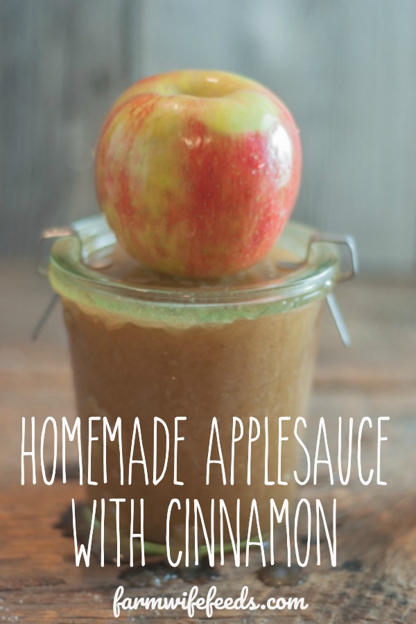 Super easy homemade applesauce with cinnamon from Farmwife Feeds-make a little or make a lot, great for canning! #apples #applesauce #canning #easy