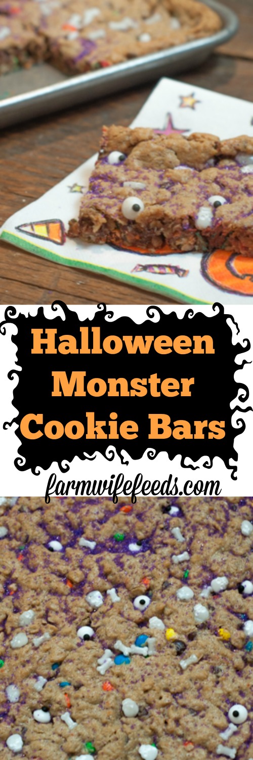 Halloween Monster Cookie Bars are a super easy treat for kids with a halloween twist for fun!
