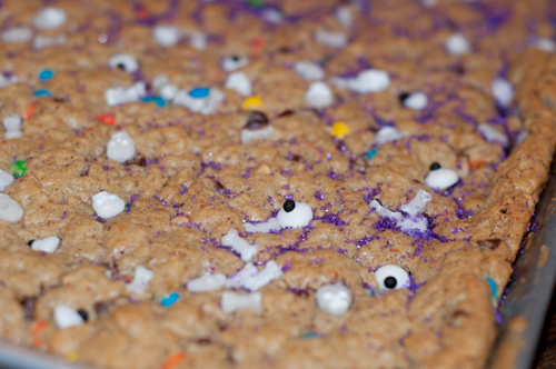 Halloween Monster Cookie Bars are a super easy treat for kids with a halloween twist for fun!