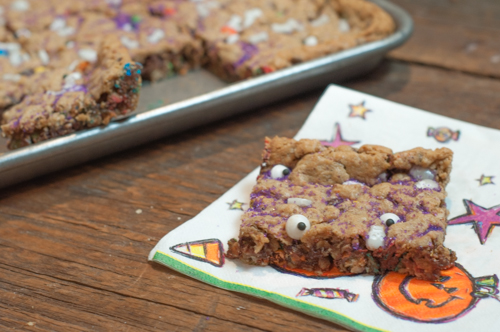 Halloween Monster Cookie Bars are a super easy treat for kids with a halloween twist for fun!