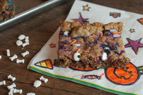 Halloween Monster Cookie Bars are a super easy treat for kids with a halloween twist for fun!