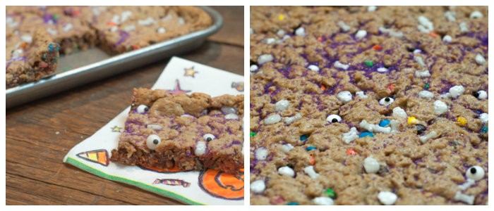 Halloween Monster Cookie Bars are a super easy treat for kids with a halloween twist for fun!