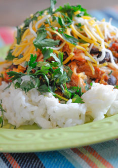 These Chicken Taco Bowls are a super easy crock pot recipe that pleases everyone on busy nights!