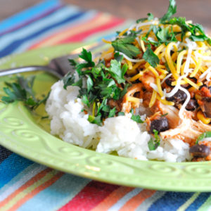 These Chicken Taco Bowls are a super easy crock pot recipe that pleases everyone on busy nights!