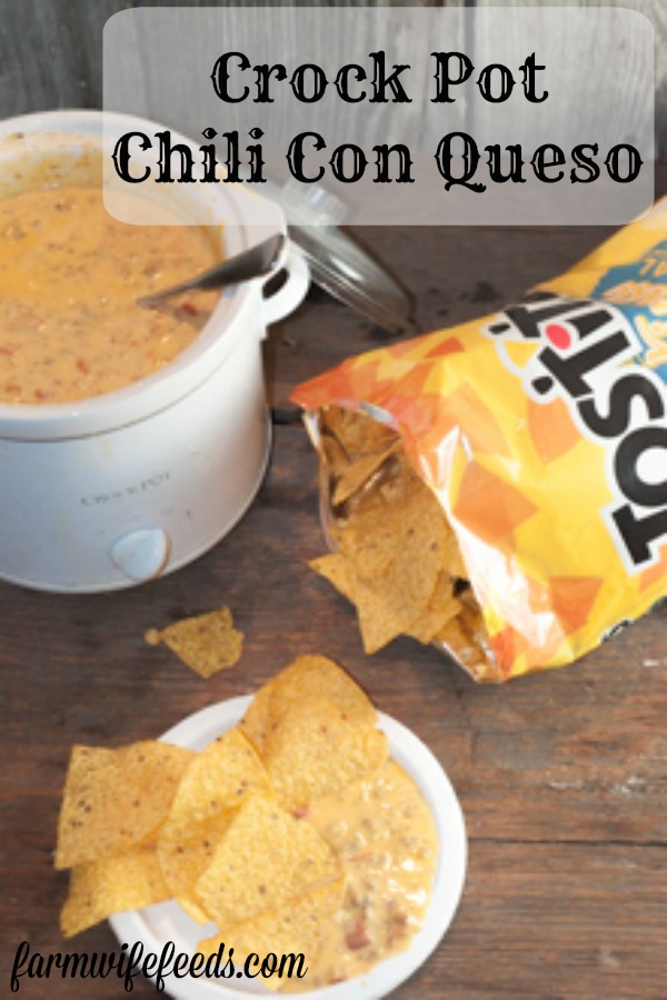 Crock Pot Chili Con Queso from Farmwife Feeds is a super easy crowd pleasing dip. #sausage #dip #crockpot #recipe