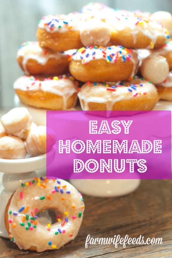Easy Homemade Donuts from Farmwife Feeds are a great treat for a weekend breakfast or a fun after school snack! #donuts #easy #cannedbiscuits