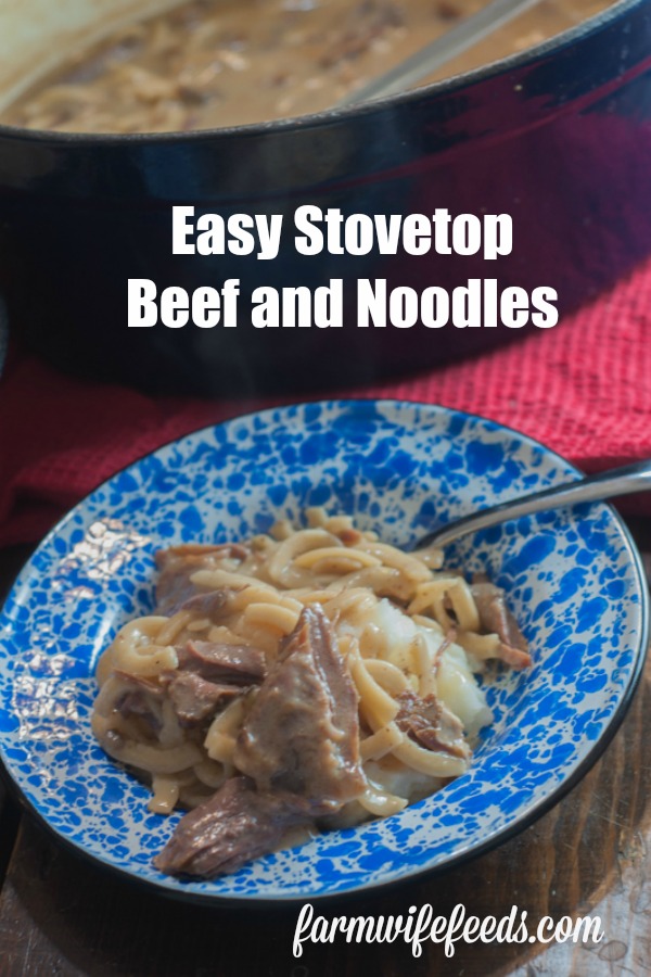 These Easy Stovetop Beef and Noodles from Farmwife Feeds are super easy and made on the stovetop so are done in less than 30 minutes! #beef #recipe #30minutes