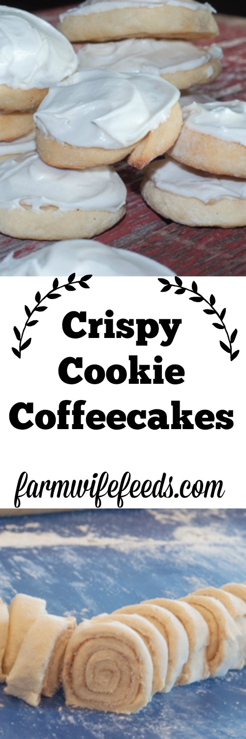 Crispy Cookie Coffeecakes, cinnamon roll iced cookies from The Farmwife Feeds #cookies #recipes #sweets 