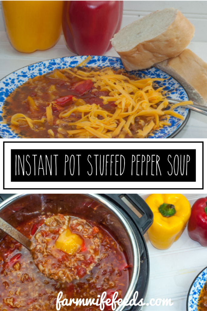 Instant Pot Stuffed Pepper Soup from Farmwife Feeds is everything you love about traditional stuffed peppers in a quick easy soup. #stuffedpeppers #instantpot #soup