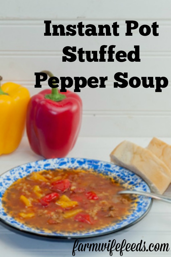 Instant Pot Stuffed Pepper Soup from Farmwife Feeds is all the flavors of stuffed peppers made easy in a soup! #instantpot #rice #stuffedpeppers