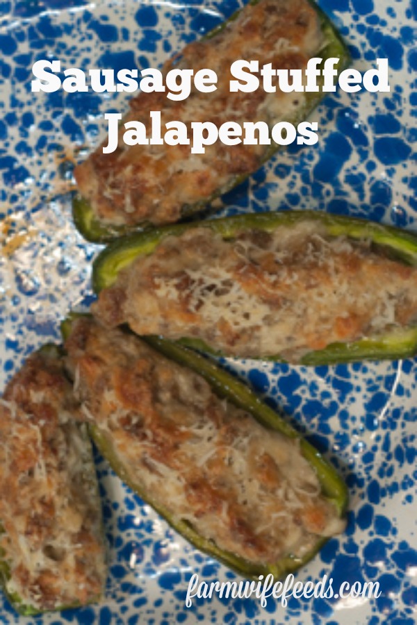 Sausage and Cheese Stuffed Jalapenos from Farmwife Feeds are oven baked and a great alternative to fried jalapeno poppers. #jalapeno #creamcheese #sausage #recipe #appetizer