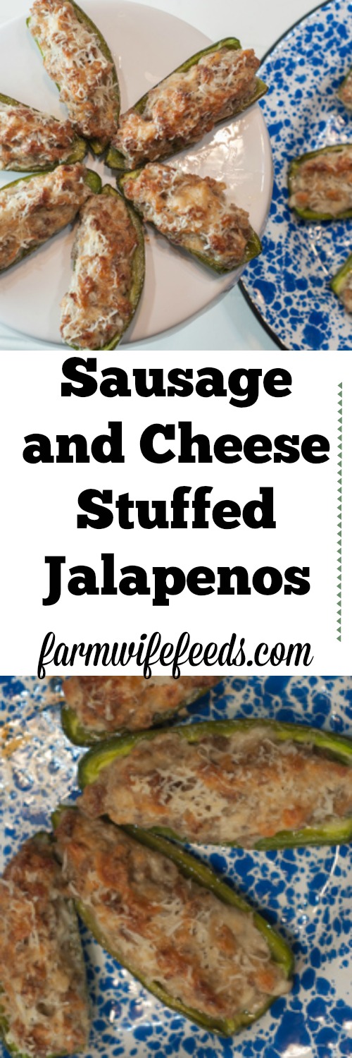 Sausage Stuffed Jalapeños from Farmwife Feeds are a great appetizer for parities and get togethers. #recipes #appetizers