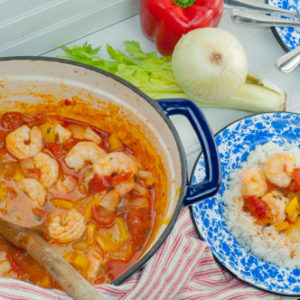 One pot Shrimp Creole I make in my dutch oven from Farmwife Feeds #recipes #shrimp #cajun