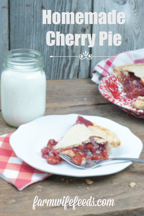 Homemade Cherry Pie from Farmwife Feeds, tart cherries from the can with sugar and vanilla make a delicious pie filling. #pie #recipe #homemade