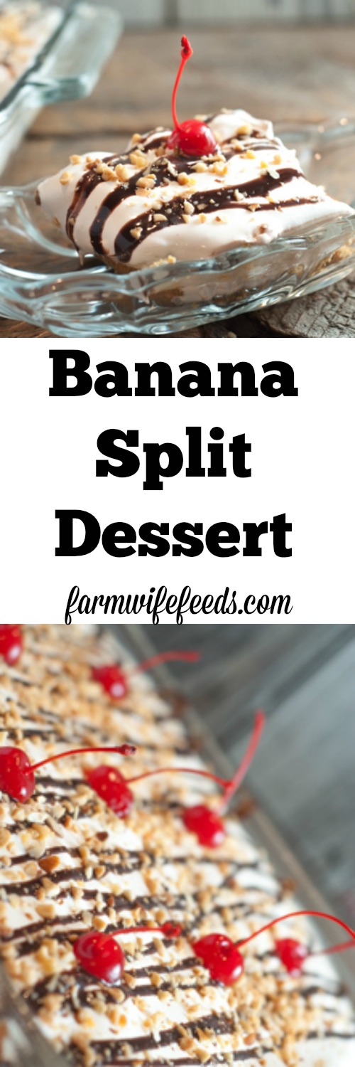 Banana Split Dessert is an old family favorite dessert from Farmwife Feeds