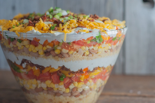 Back Home Cornbread Salad a layered salad that is easy and delicious and impresses from Farmwife Feeds #cornbread #recipes #salad