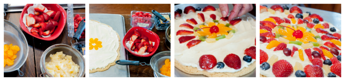 Easy Fruit Pizza made with sugar cookie dough, cream cheese, fresh fruit - great for picnics, snacks and pitch-ins from Farmwife Feeds