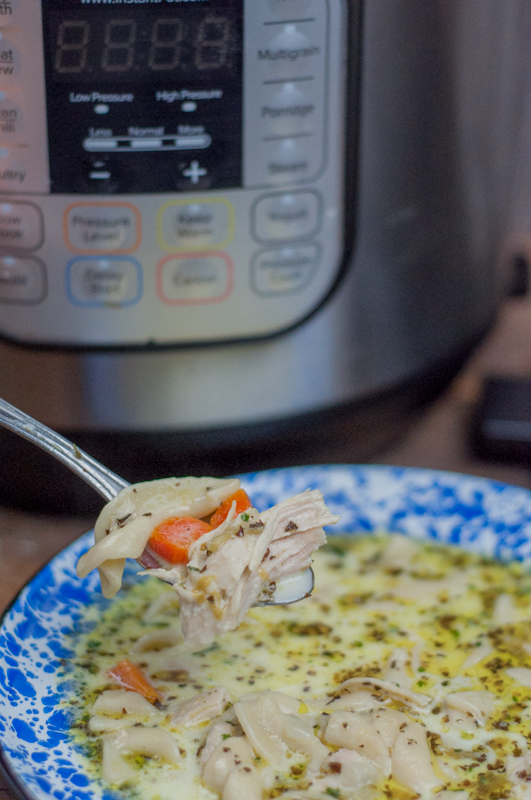 Instant Pot Homemade Chicken Noodle Soup from Farmwife Feeds is a one pot wonder that will warm you from the inside out! #chicken #soup #instantpot #homemade