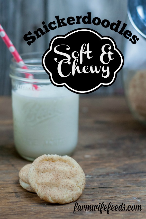 Soft and Chewy Snickerdoodles from Farmwife Feeds are a classic cookie recipe with rolled in cinnamon sugar both perfectly soft and chewy. #cookie #recipe #snickerdoodle