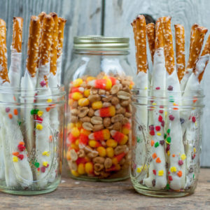 Candy Corn and Peanuts, Chocolate Covered Pretzel Sticks - Easy Fall Favorite Snacks #candycorn #recipes #farmwifefeeds #fall #snacks