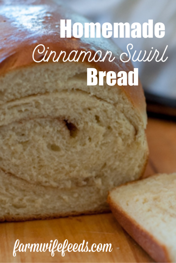 Homemade Cinnamon Swirl Bread from Farmwife Feeds, yeast bread rolled with cinnamon sugar mixture. #homemade #bread