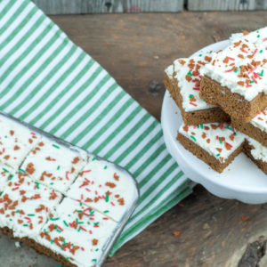 Gingerbread Bars with Cream Cheese Icing from Farmwife Feeds is a bar take on classic Christmas gingerbread flavors. #gingerbread #recipe #creamcheese #christmas