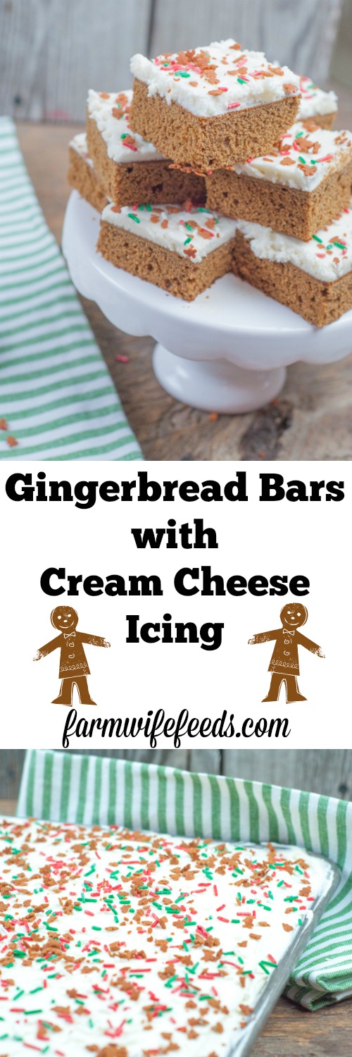 Gingerbread Bars with Cream Cheese Icing from Farmwife Feeds #gingerbread #recipe #creamcheese #christmas