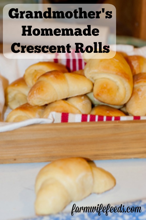Grandmother's Homemade Crescent Rolls from Farmwife Feeds are a family tradition yeast roll with a sweet orange juice glaze your family will love! #recipe #yeastroll #tradition
