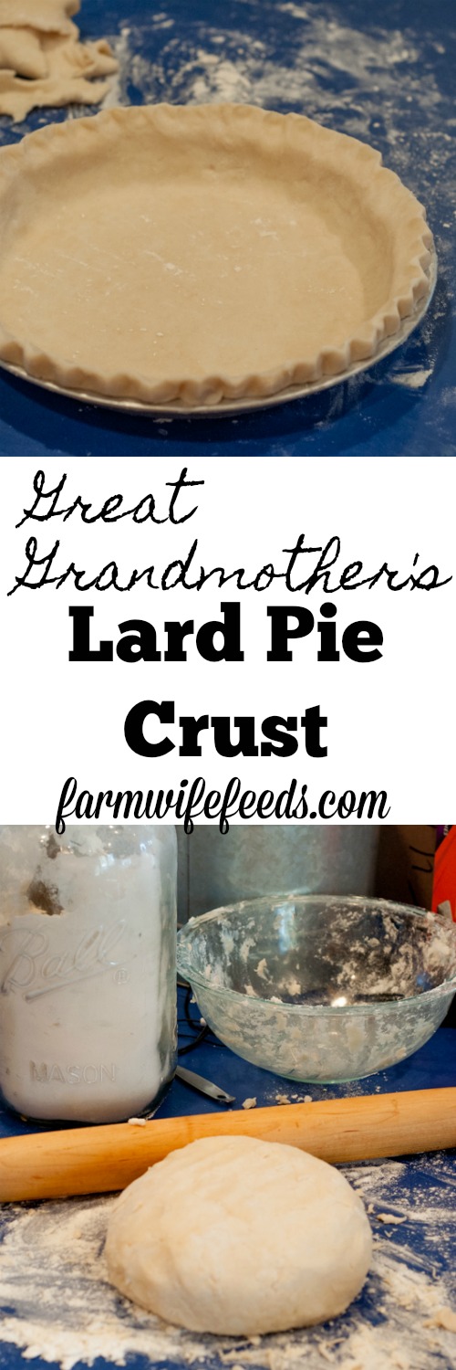 Great Grandmothers Lard Pie Crust made from scratch is flakey and delicious from Farmwife Feeds #pie #recipe #piecrust #homemade #fromscratch