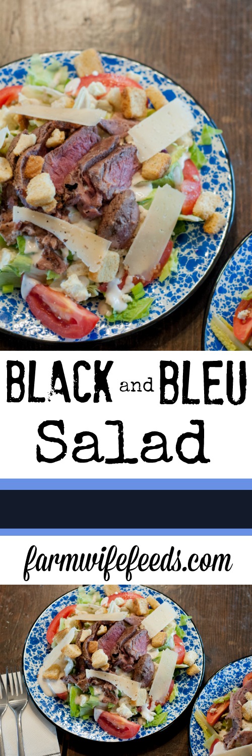 Black and Bleu Steak Salad from Farmwife Feeds is a filling lunch or supper any time of the year. #recipe #beef #steak #salad