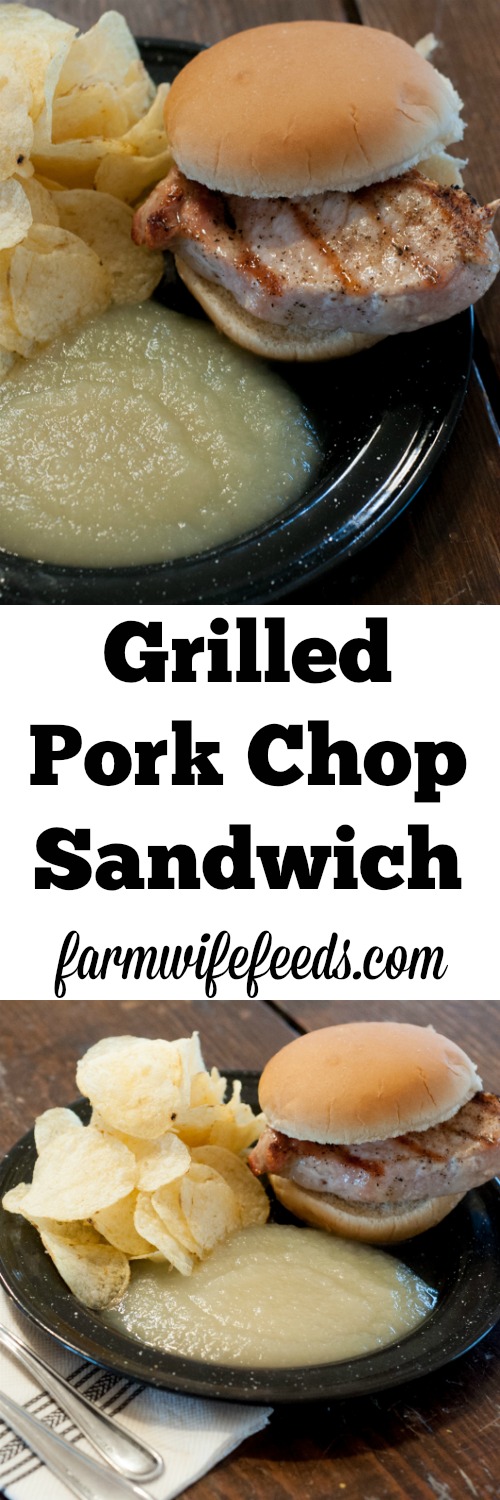 Simple Grilled Pork Chop Sandwiches from Farmwife Feeds - add a bag of chips and applesauce and it's a full healthy easy to prepare meal. #pork #sandwich #fullmeal #recipe #grill