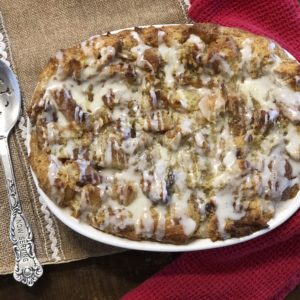 Cinnamon Roll Bread Pudding from Farmwife Feeds is a sweet breakfast treat, a delicious dessert served with ice cream or a great afternoon snack. #cinnamonrolls #recipe #dessert #breakfast #snack