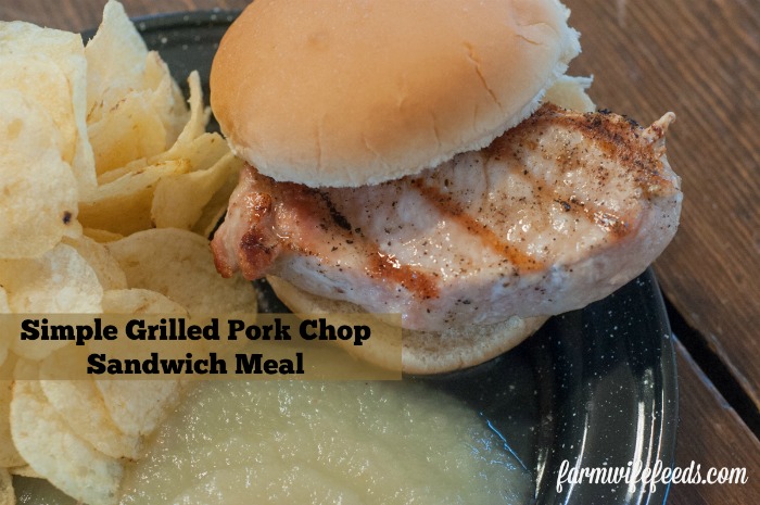 Simple Grilled Pork Chop Sandwiches from Farmwife Feeds - add a bag of chips and applesauce and it's a full healthy easy to prepare meal. #pork #sandwich #fullmeal #recipe #grill