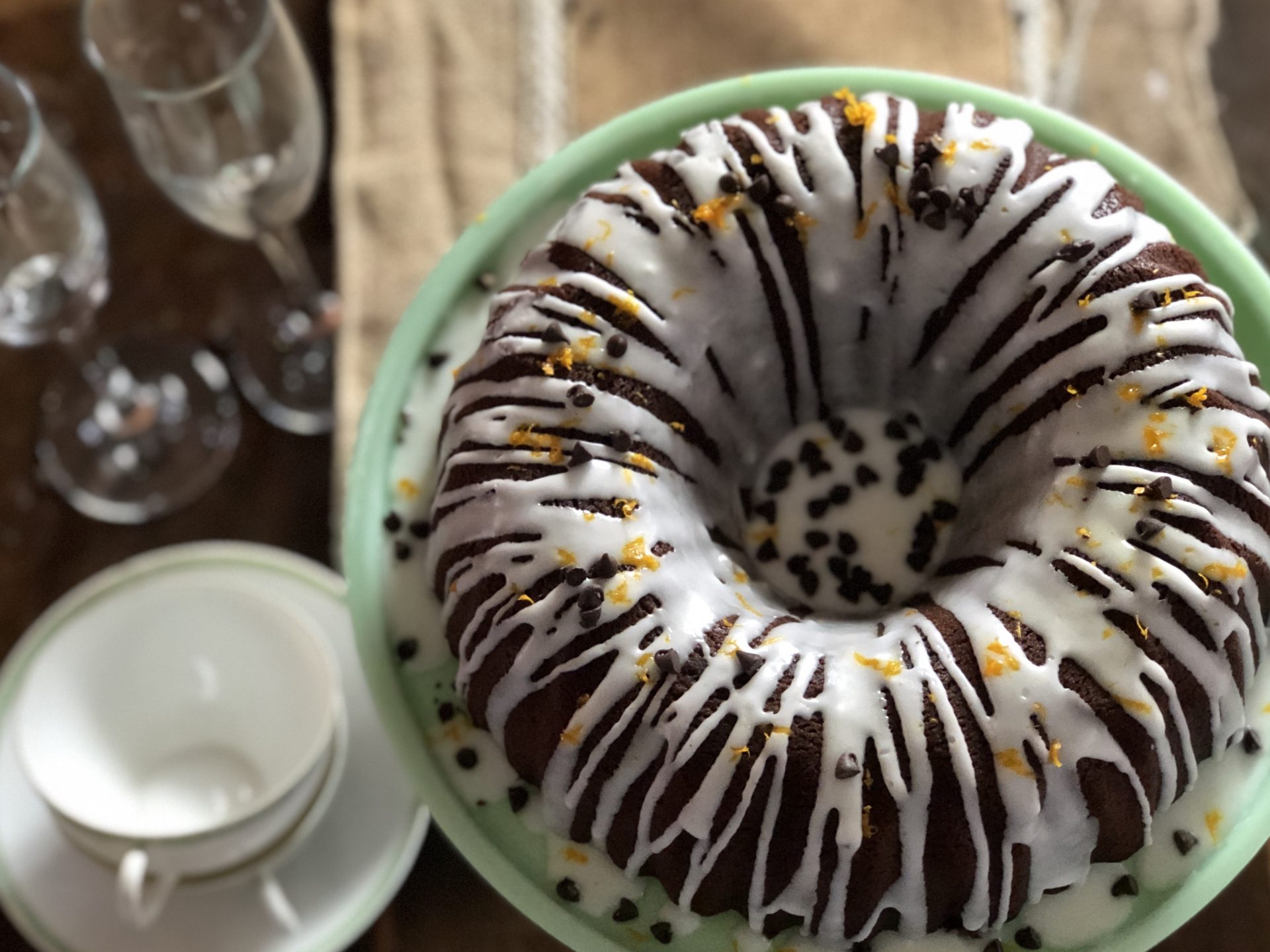 Orange Liquor Double Chocolate Bundt Cake from Farmwife Feeds, fudgy with a hint of orange flavor that makes it perfect with Mimosas for a girls breakfast! #recipe #coffeecake #triplesec #chocolate