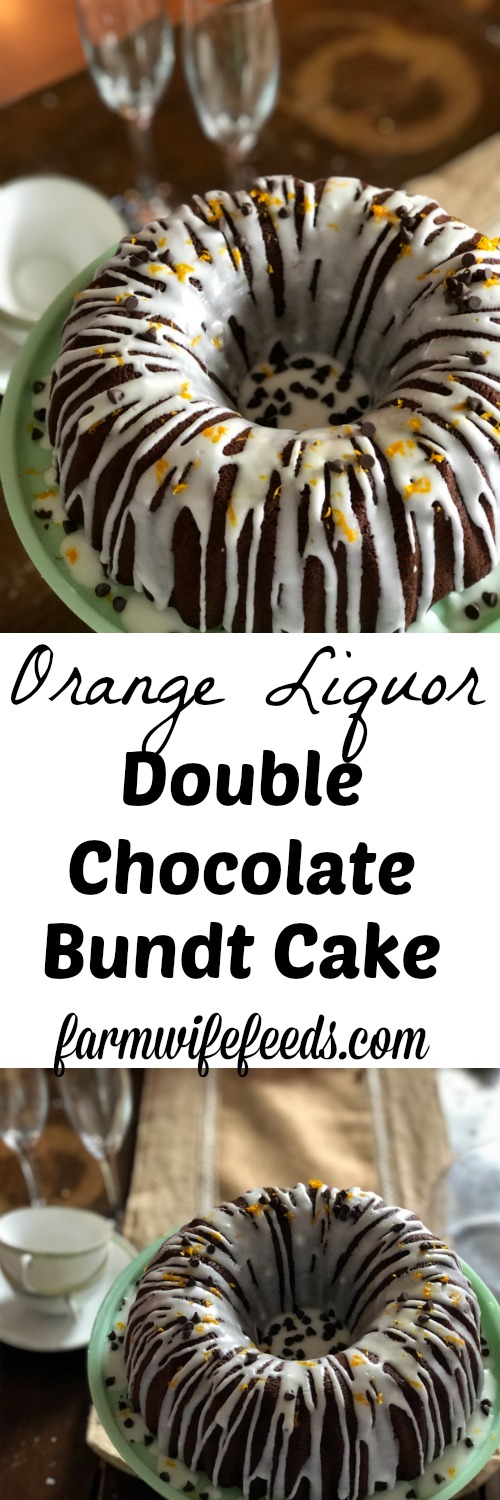 Orange Liquor Double Chocolate Bundt Cake from Farmwife Feeds, fudgy with a hint of orange flavor that makes it perfect with Mimosas for a girls breakfast! #recipe #coffeecake #triplesec #chocolate