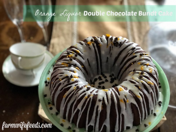 Orange Liquor Double Chocolate Bundt Cake from Farmwife Feeds, fudgy with a hint of orange flavor that makes it perfect with Mimosas for a girls breakfast! #recipe #coffeecake #triplesec #chocolate