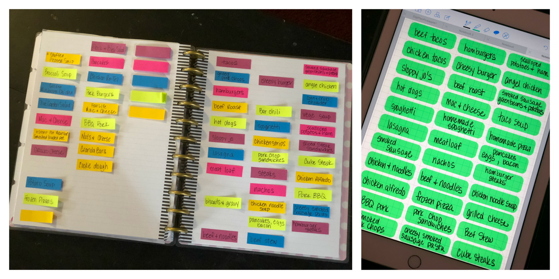 Post It Flags Meal Planning from Farmwife Feeds is an easy way to help with flexible meal planning both traditional and digital. #mealplanning #digitalplanner #PostIt