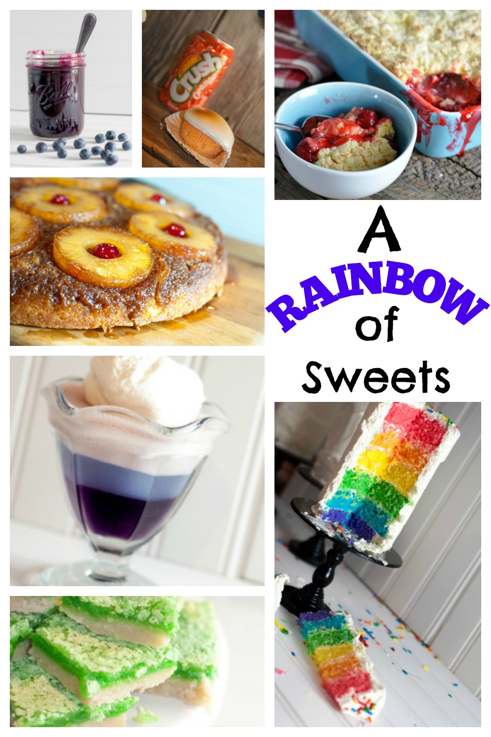 A Rainbow of Sweets from Farmwife Feeds to celebrate the colors for Birthday's, St Patricks Day or Sunday school. #rainbow #colors #recipes #sweets #dessert