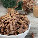 Gingerbread Candied Pecans from Farmwife Feeds are a deliciously festive treat to put out at holiday parties or give to neighbors and friends. #pecans #gingerbread #christmastreat