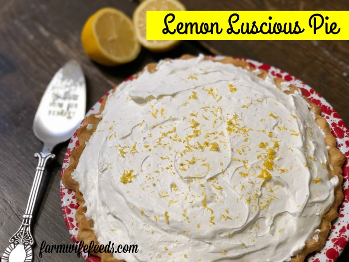 Lemon Luscious Pie from Farmwife Feeds is a creamy fresh lemon pie perfect for that summer feeling. #lemon #pie #recipe