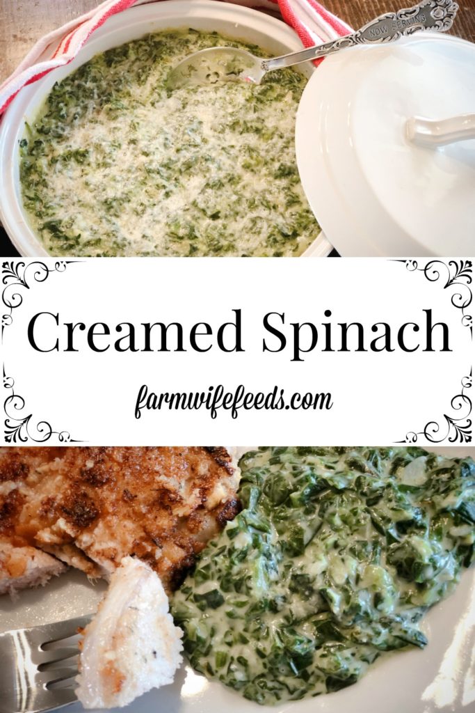 Creamed Spinach from Farmwife Feeds is a creamy easy side dish good at any meal. #creamedspinach #spinach #recipe