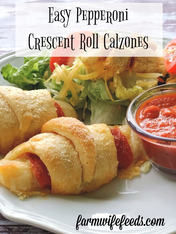 Easy Pepperoni Crescent Roll Calzone from Farmwife Feeds is a quick supper for on the go or those nights you need a quick supper. #recipe #pizza #easymeal